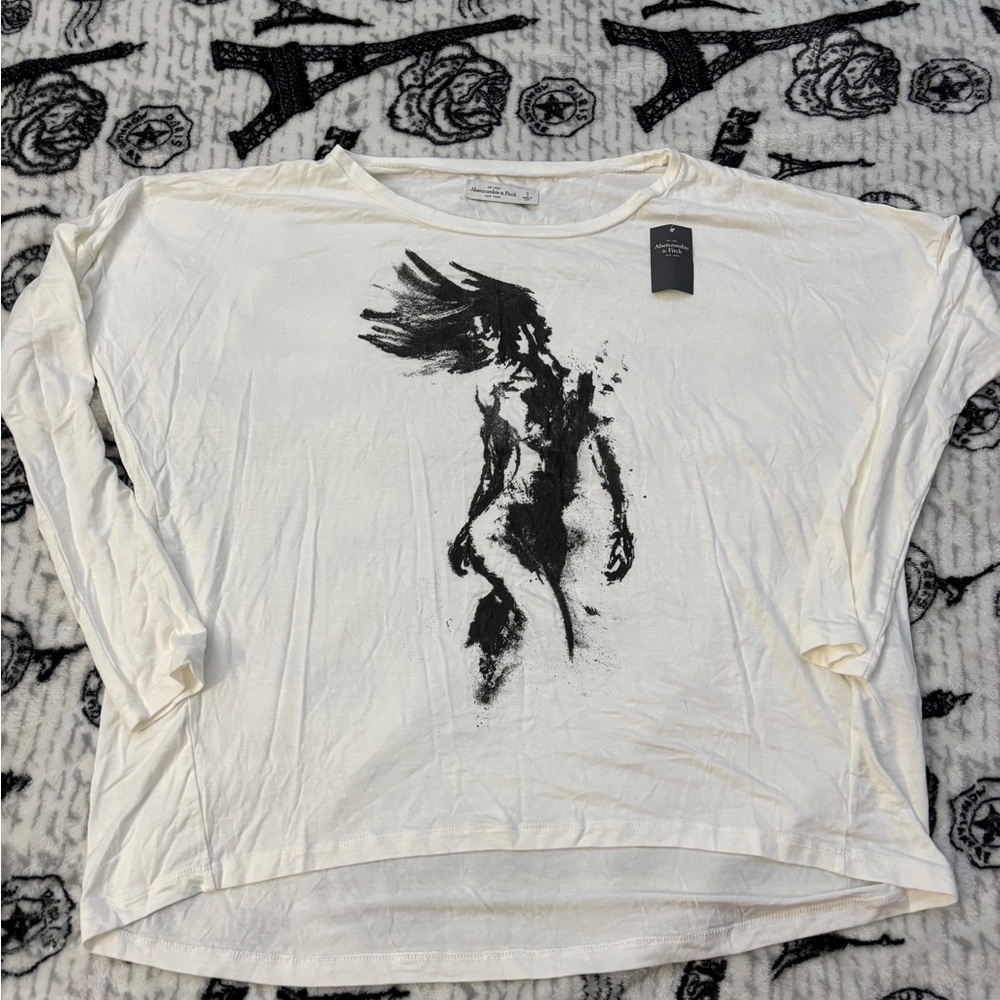 Artistic White Top Abercrombie & Fitch Langarmshirt L in Weiß Size S